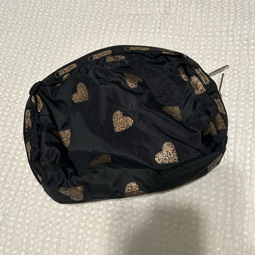 Lesportsac Black Pouch with Gold Heart Accents